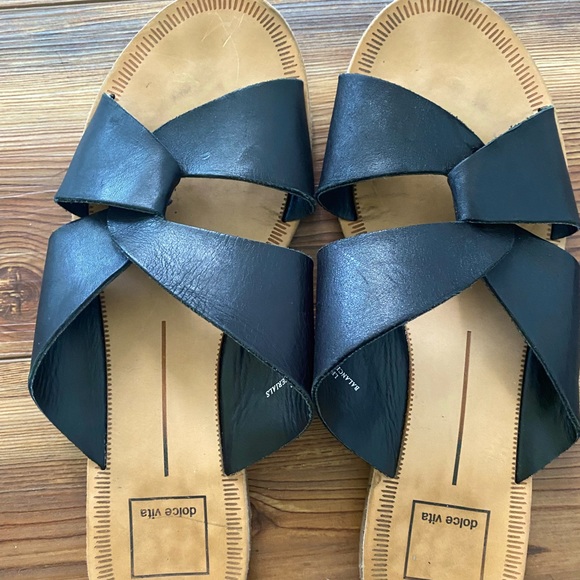 black leather flat dolce vita sandals. good condition only worn a couple times. - Picture 2 of 3